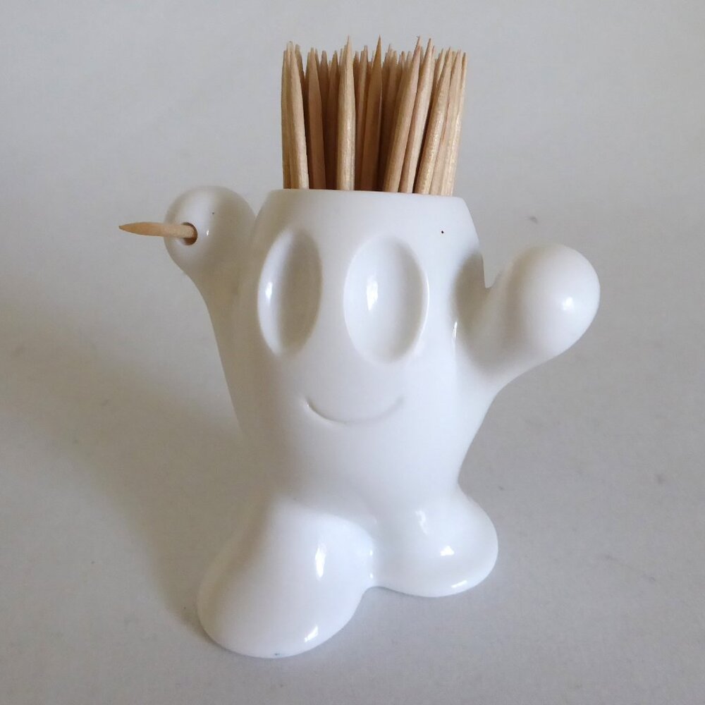 KOZIOL BRAND GERMANY CONTEMPORARY PICNIX WHITE HAPPY FACE TOOTHPICK HOLDER (USED